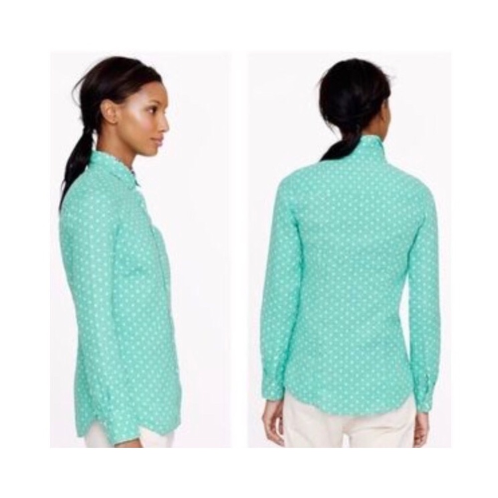 J. Crew perfect shirt green linen dot button down